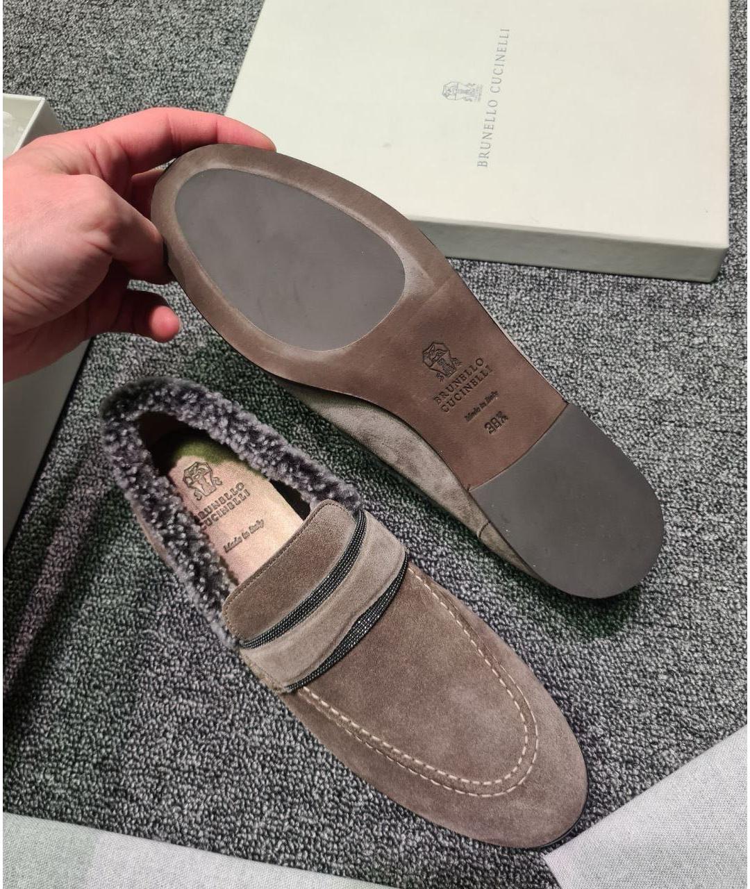 BRUNELLO CUCINELLI Серые замшевые лоферы, фото 5