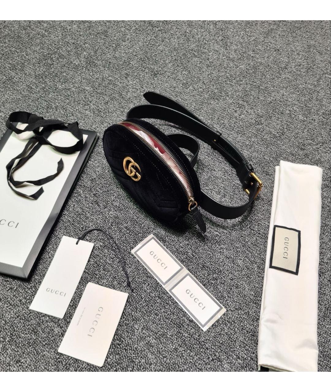 GUCCI Черная бархатная поясная сумка, фото 6