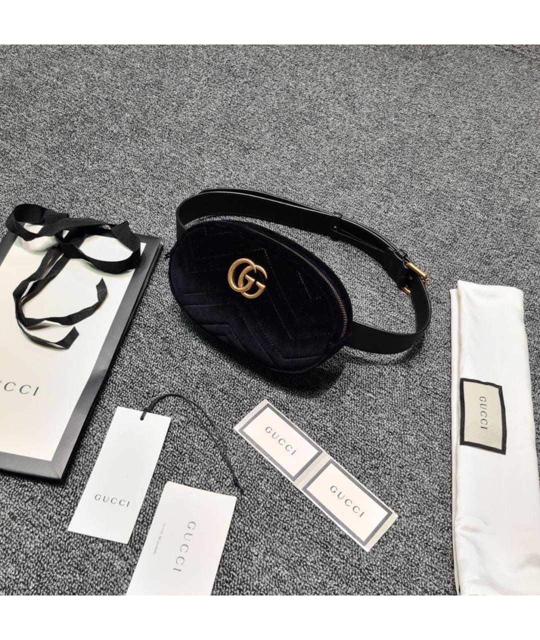 GUCCI Черная бархатная поясная сумка, фото 2