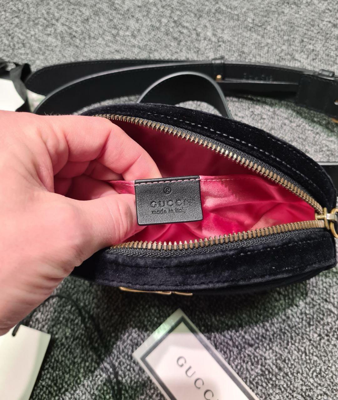 GUCCI Черная бархатная поясная сумка, фото 8