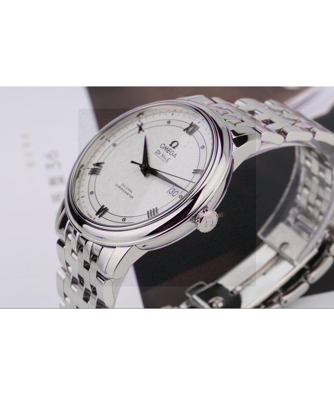 OMEGA Белые стальные часы, фото 3