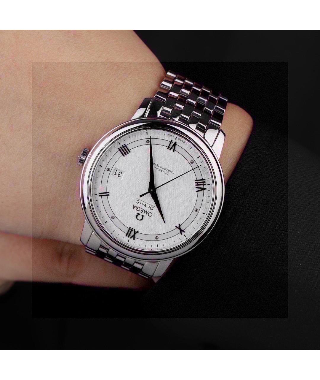 OMEGA Белые стальные часы, фото 7