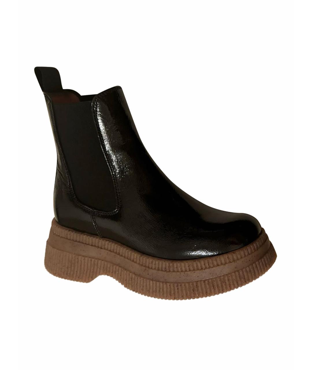 GANNI Черные полусапоги из лакированной кожи, фото 1