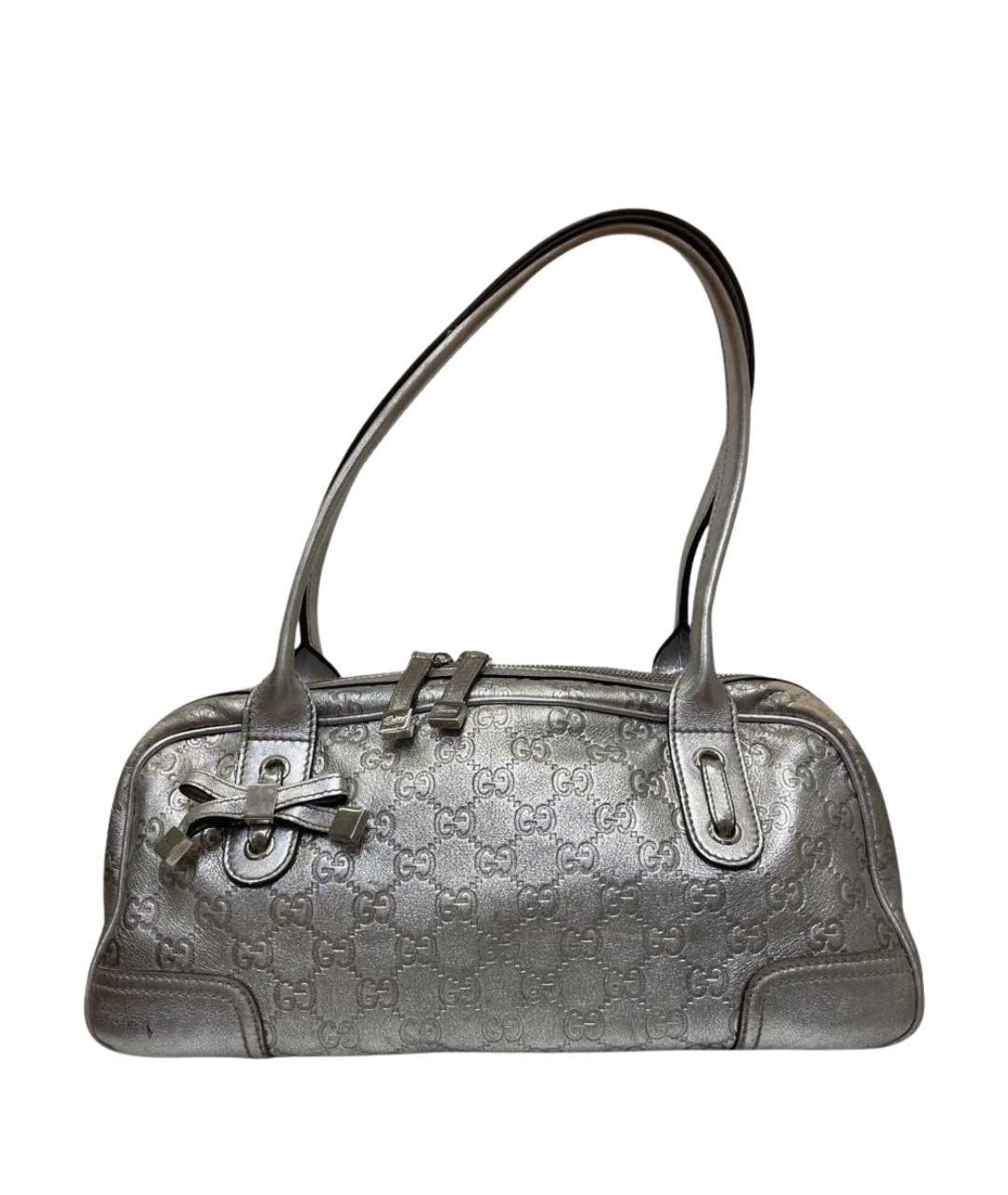 GUCCI Серебряная кожаная сумка с короткими ручками, фото 1