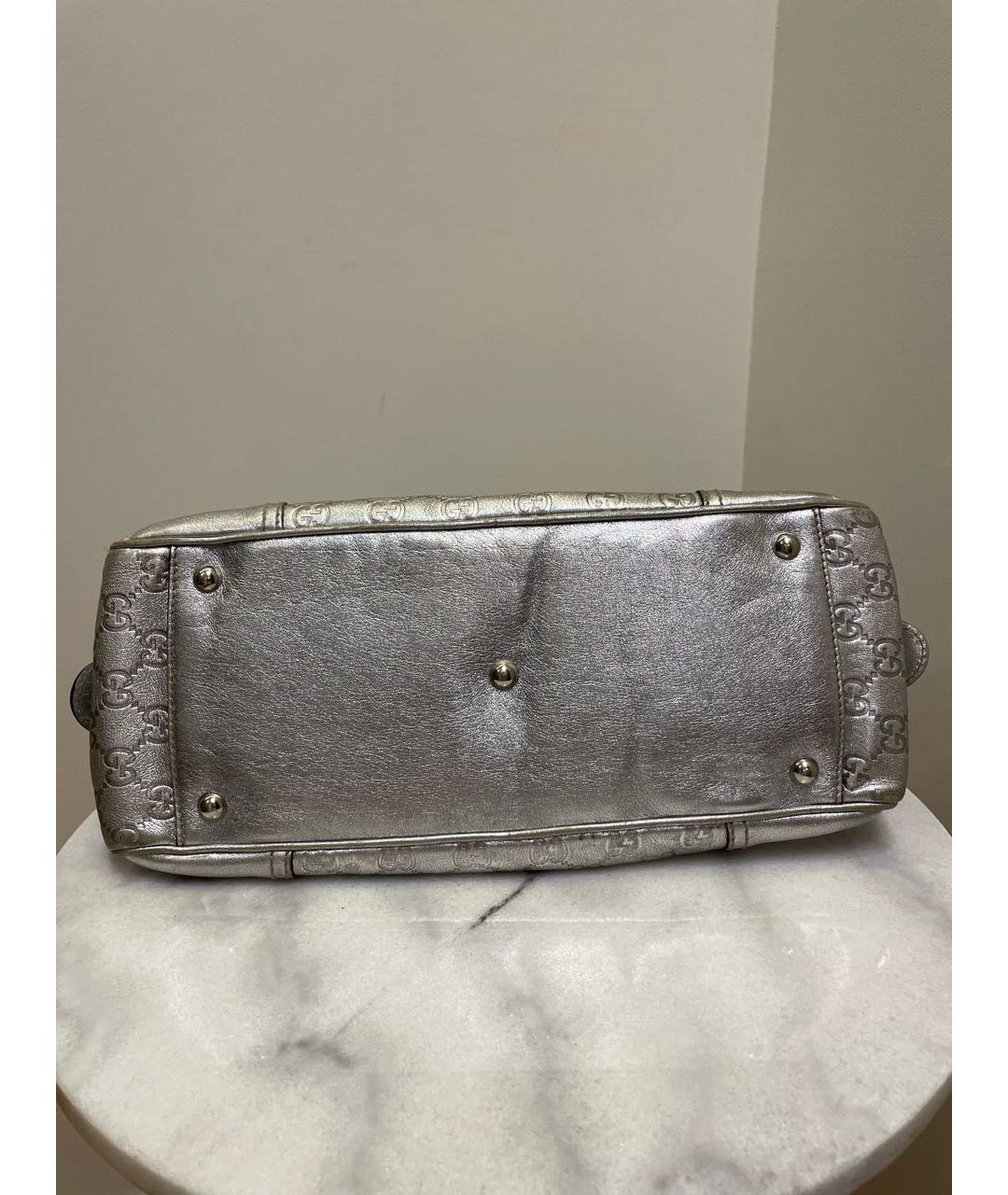 GUCCI Серебряная кожаная сумка с короткими ручками, фото 6