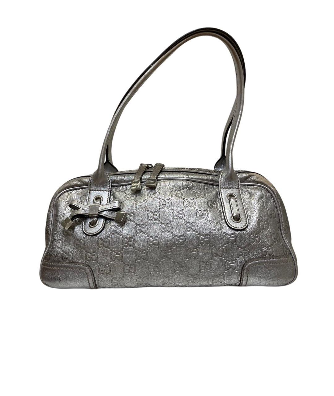 GUCCI Серебряная кожаная сумка с короткими ручками, фото 9