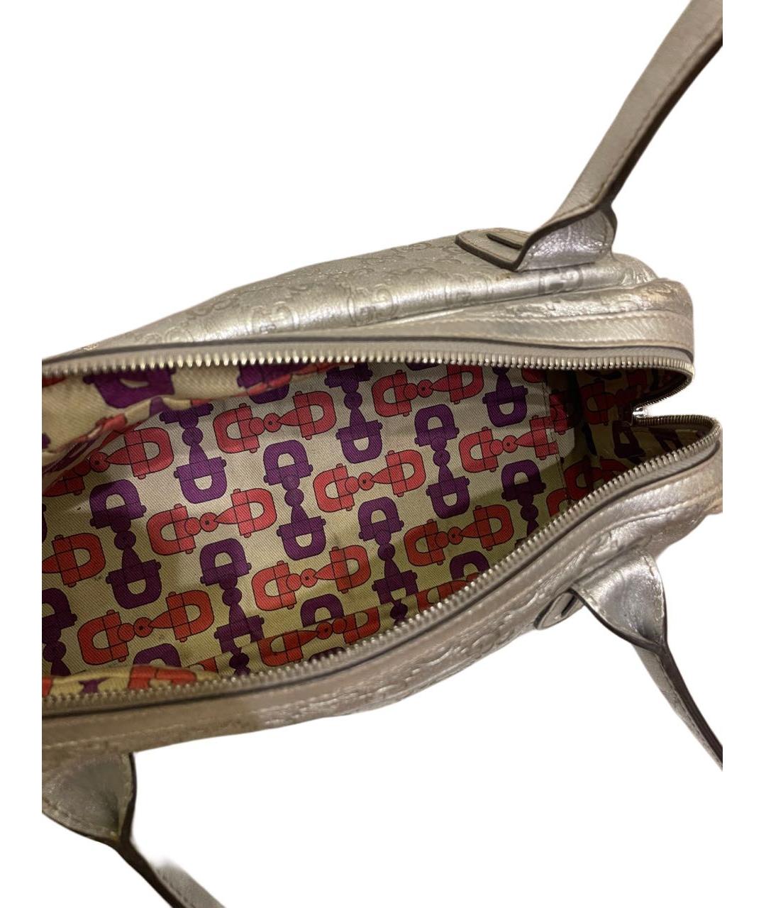 GUCCI Серебряная кожаная сумка с короткими ручками, фото 4