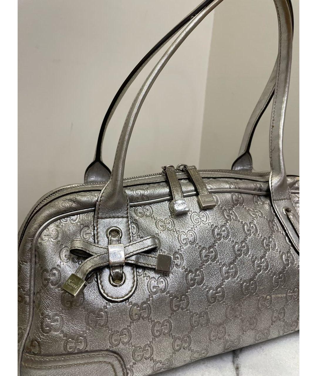 GUCCI Серебряная кожаная сумка с короткими ручками, фото 7