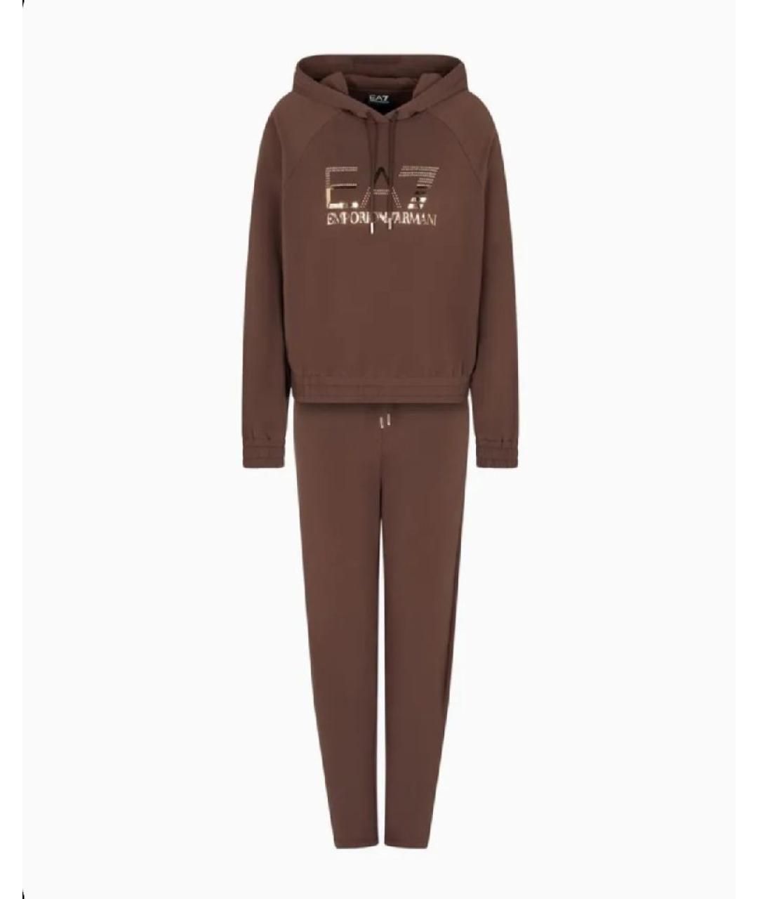 EA7 Коричневый хлопко-эластановый костюм с брюками, фото 5