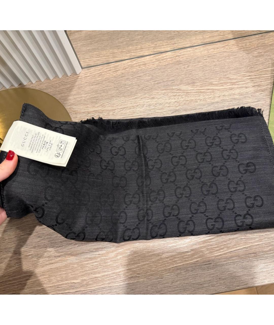 GUCCI Серый шерстяной шарф, фото 6