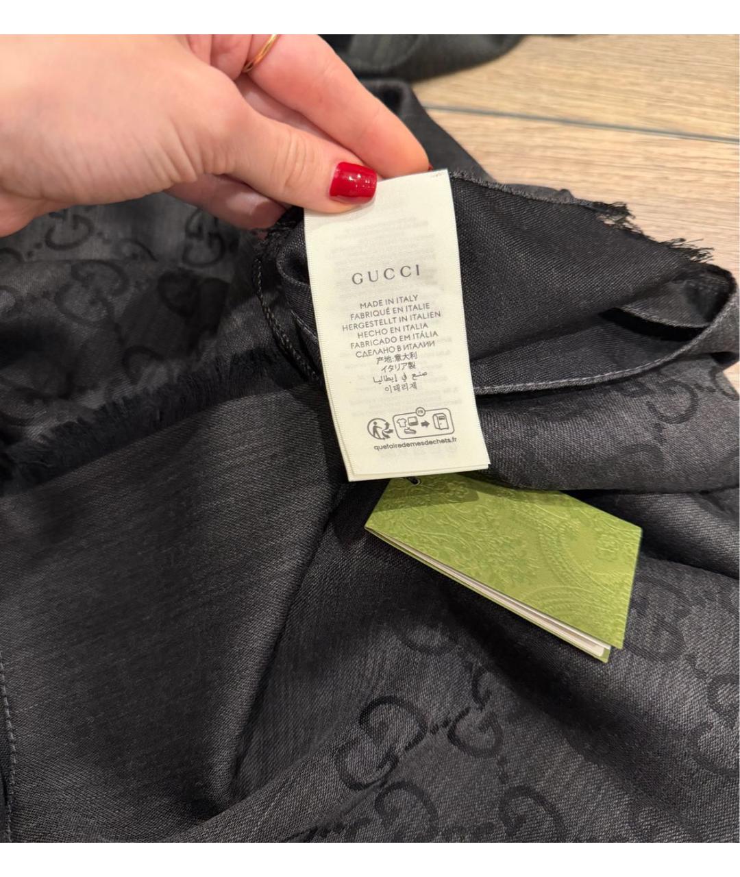 GUCCI Серый шерстяной шарф, фото 5