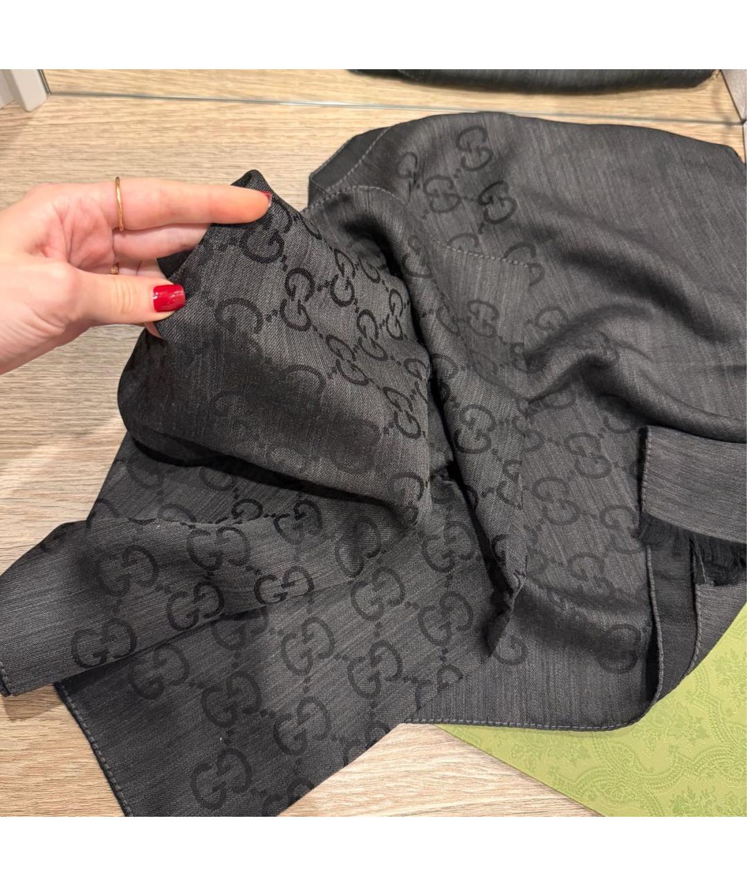 GUCCI Серый шерстяной шарф, фото 7