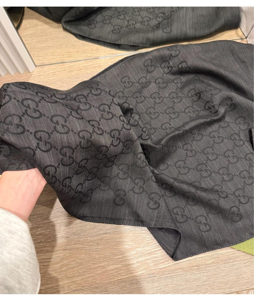 GUCCI Серый шерстяной шарф, фото 3