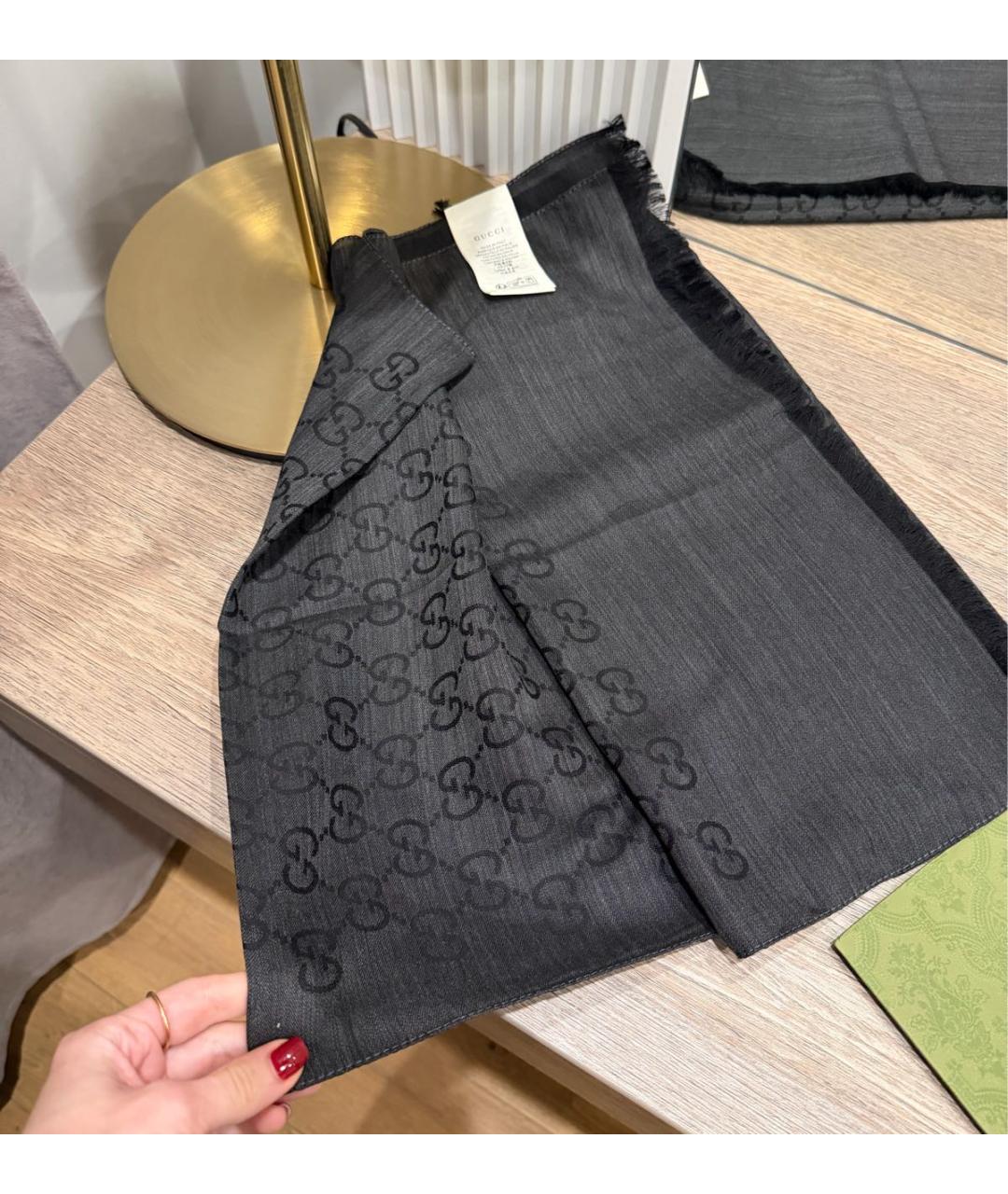GUCCI Серый шерстяной шарф, фото 2