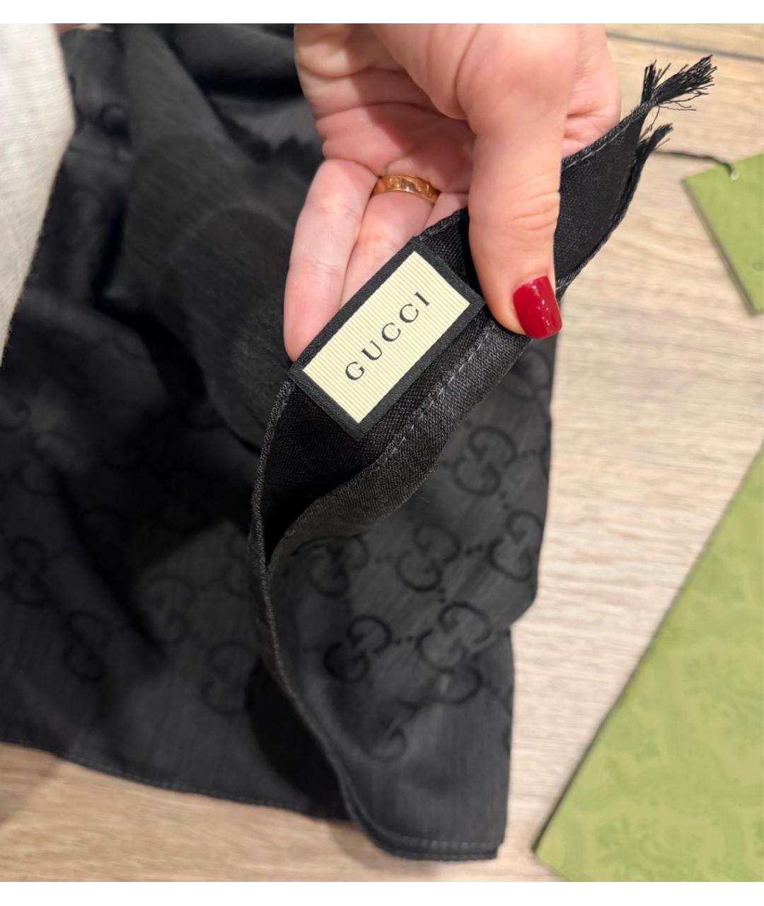 GUCCI Серый шерстяной шарф, фото 4