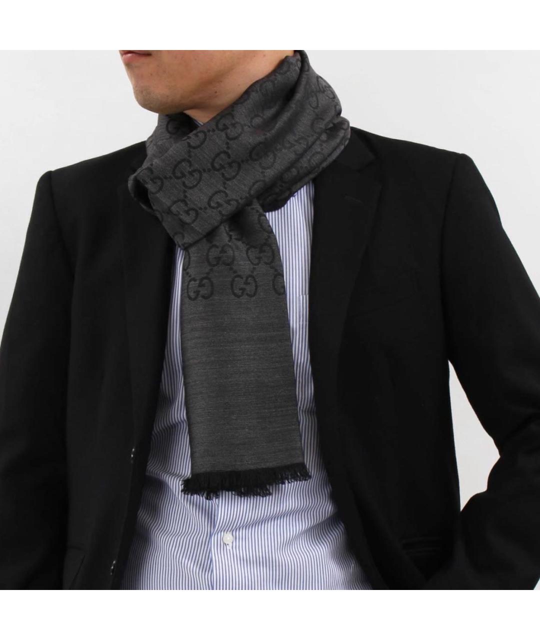 GUCCI Серый шерстяной шарф, фото 8