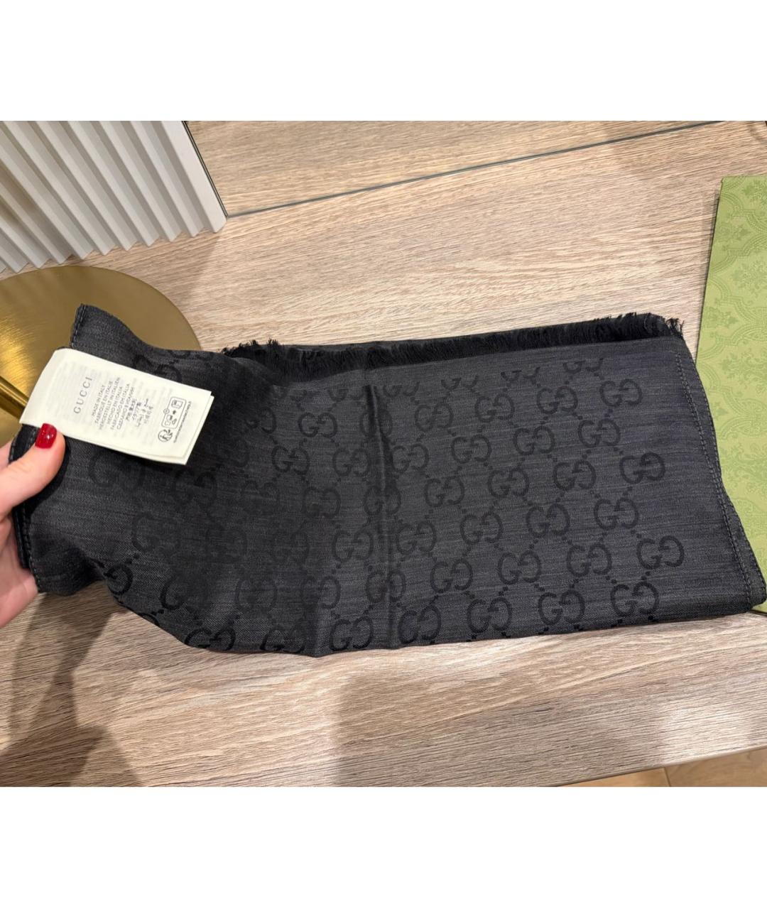 GUCCI Серый шерстяной платок, фото 6