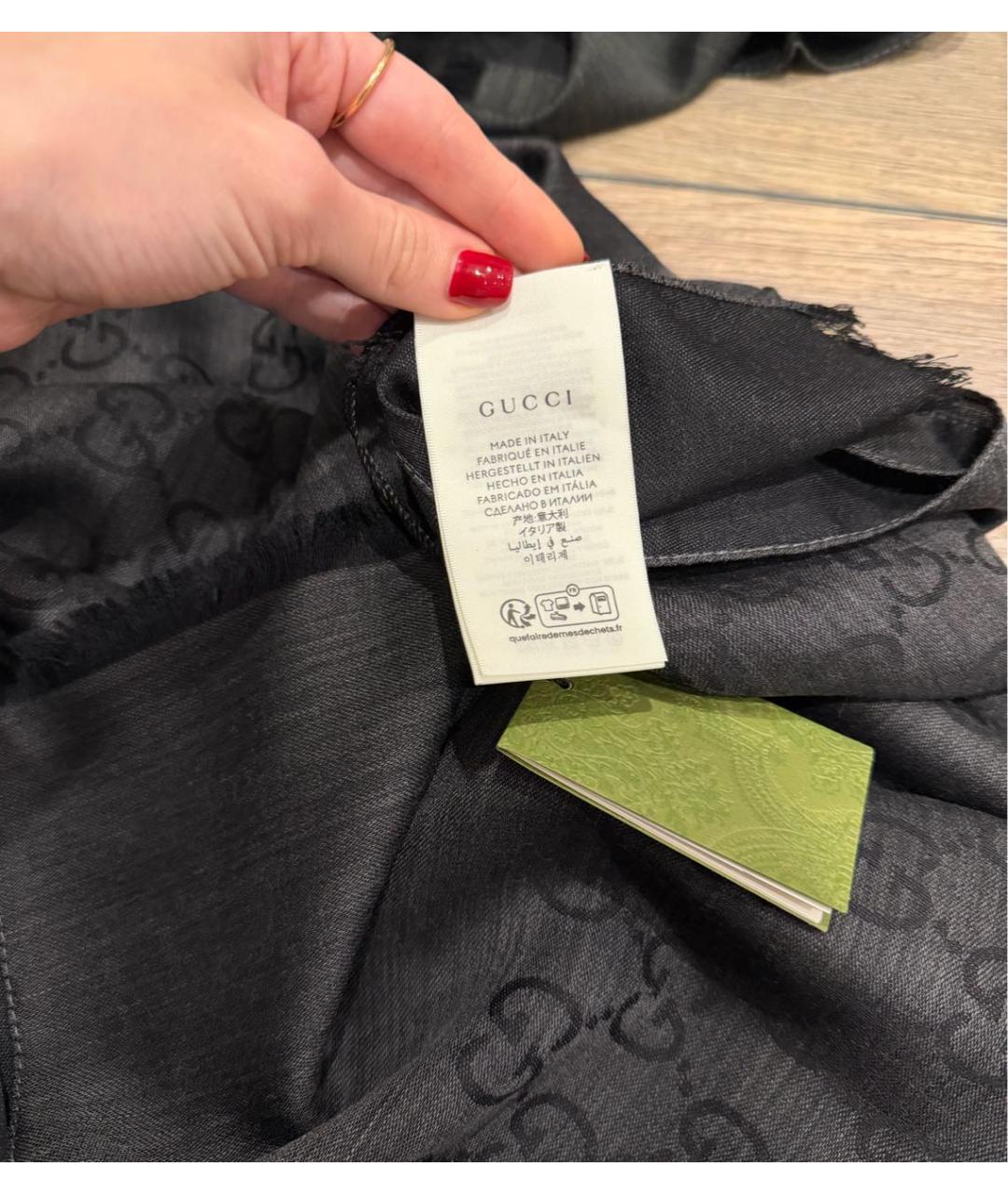 GUCCI Серый шерстяной платок, фото 5