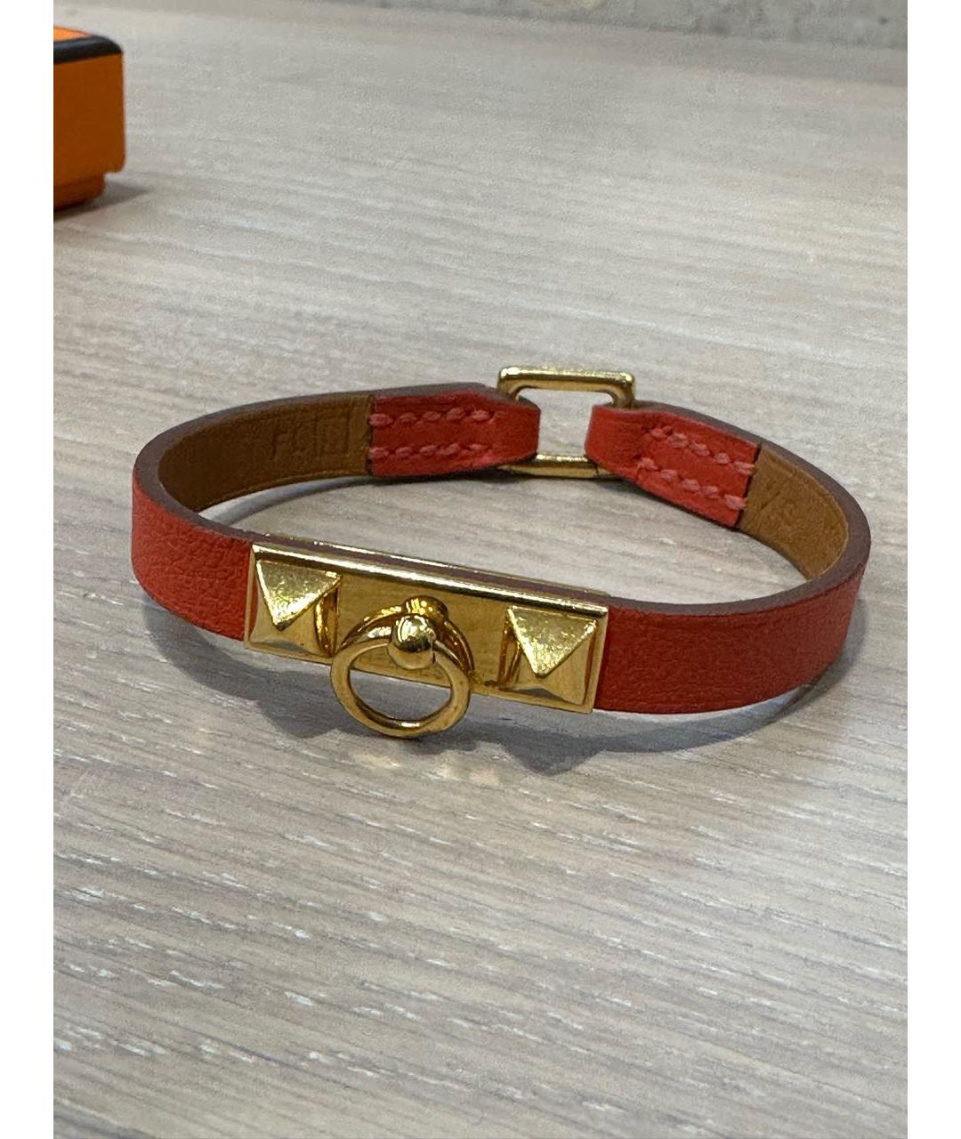 HERMES Красный кожаный браслет, фото 8