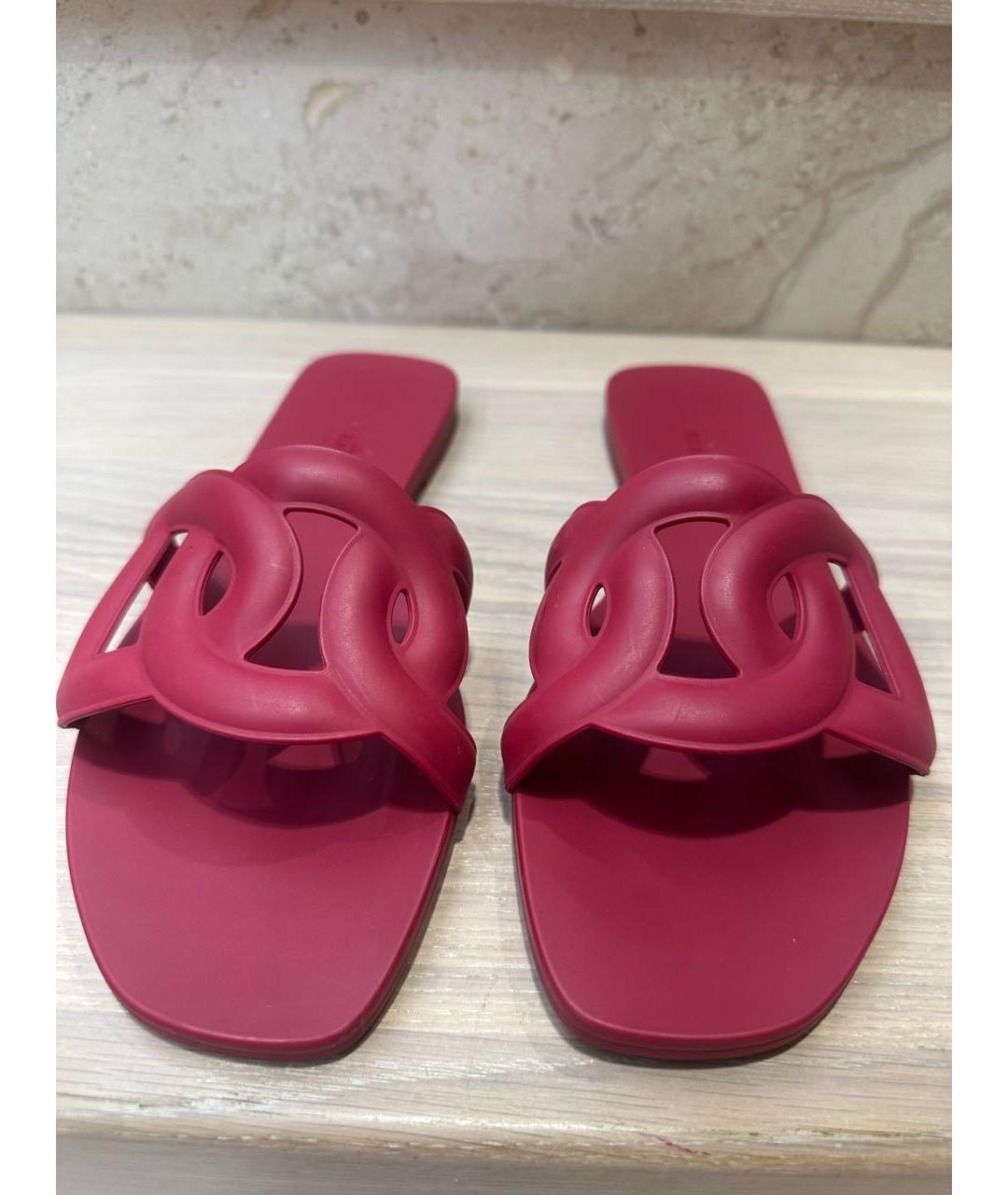 HERMES Бордовые резиновые шлепанцы, фото 2