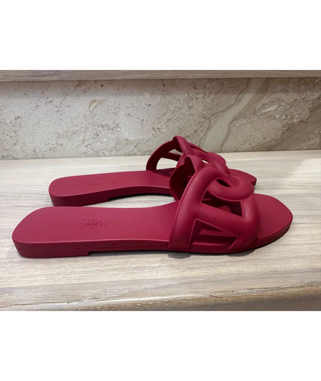 HERMES Бордовые резиновые шлепанцы, фото 5