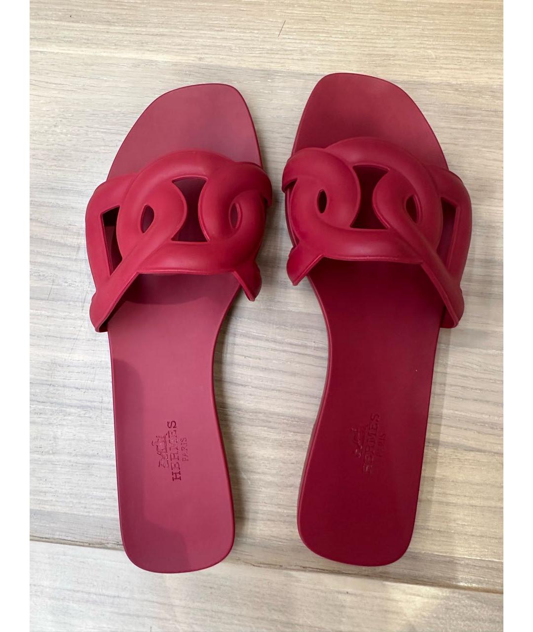 HERMES Бордовые резиновые шлепанцы, фото 3