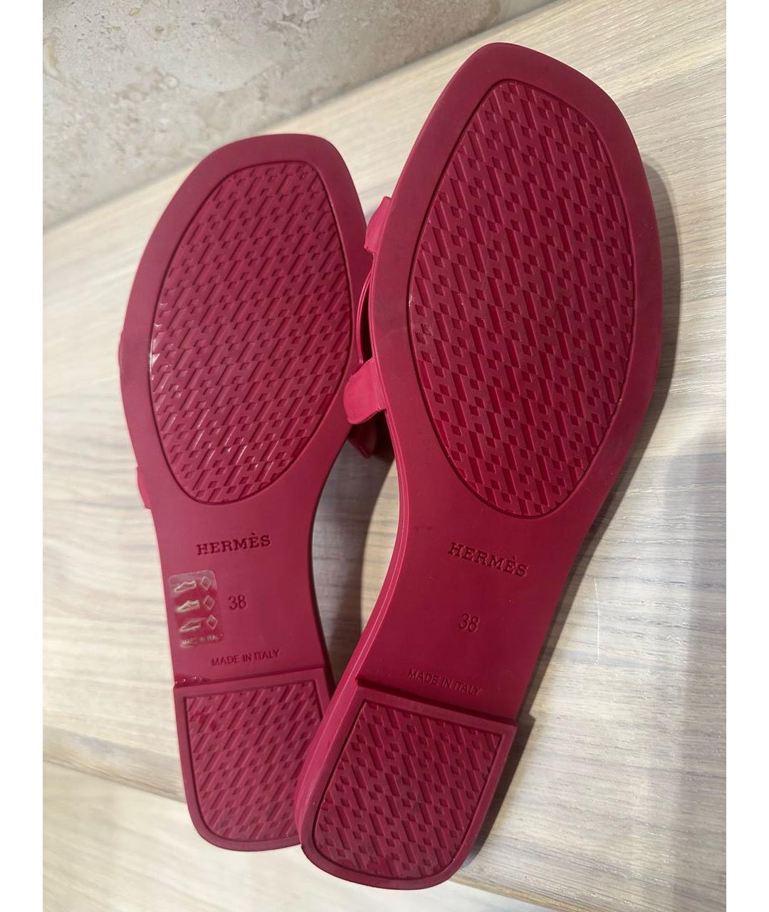HERMES Бордовые резиновые шлепанцы, фото 4