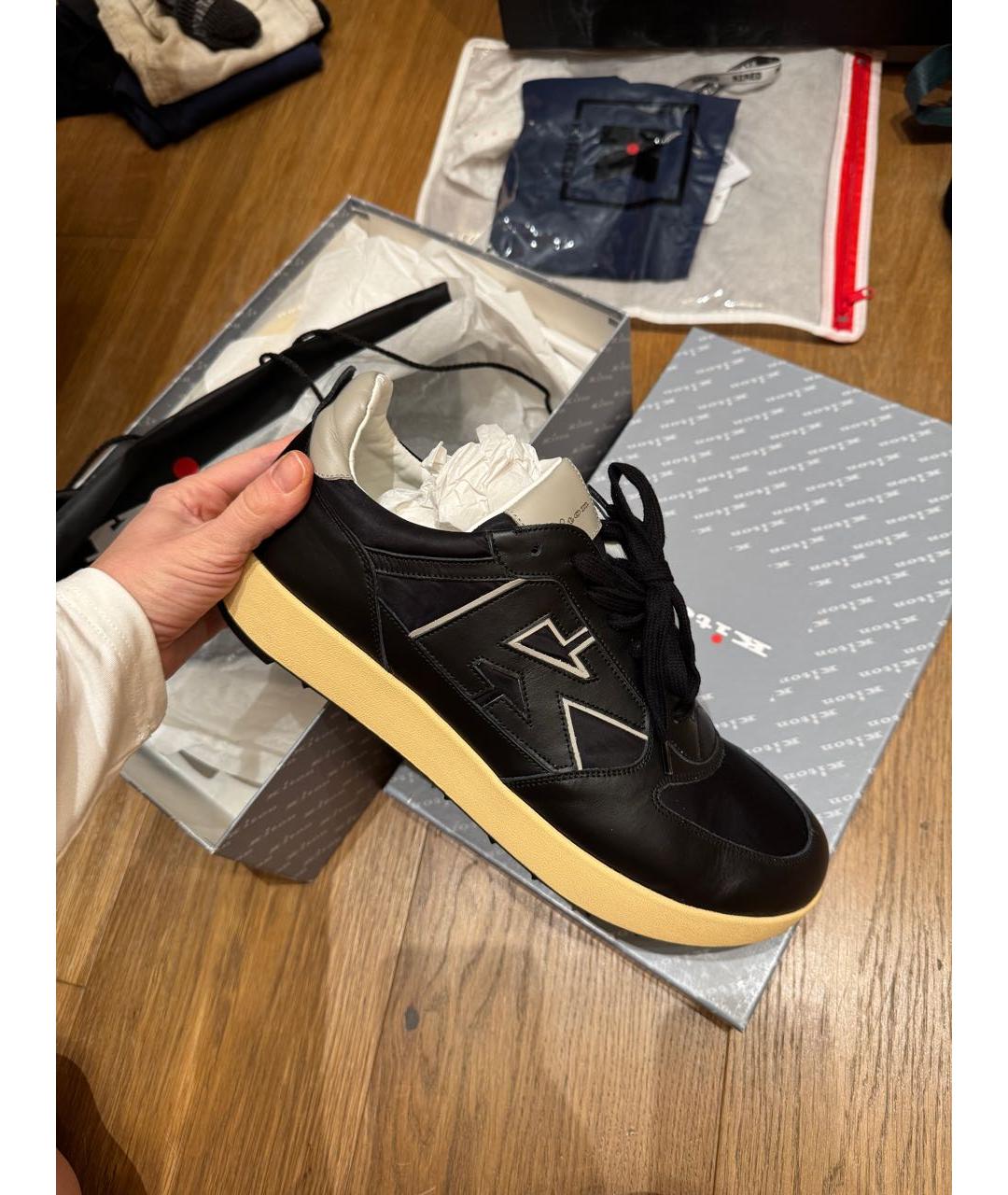 KITON Черные кожаные низкие кроссовки / кеды, фото 6