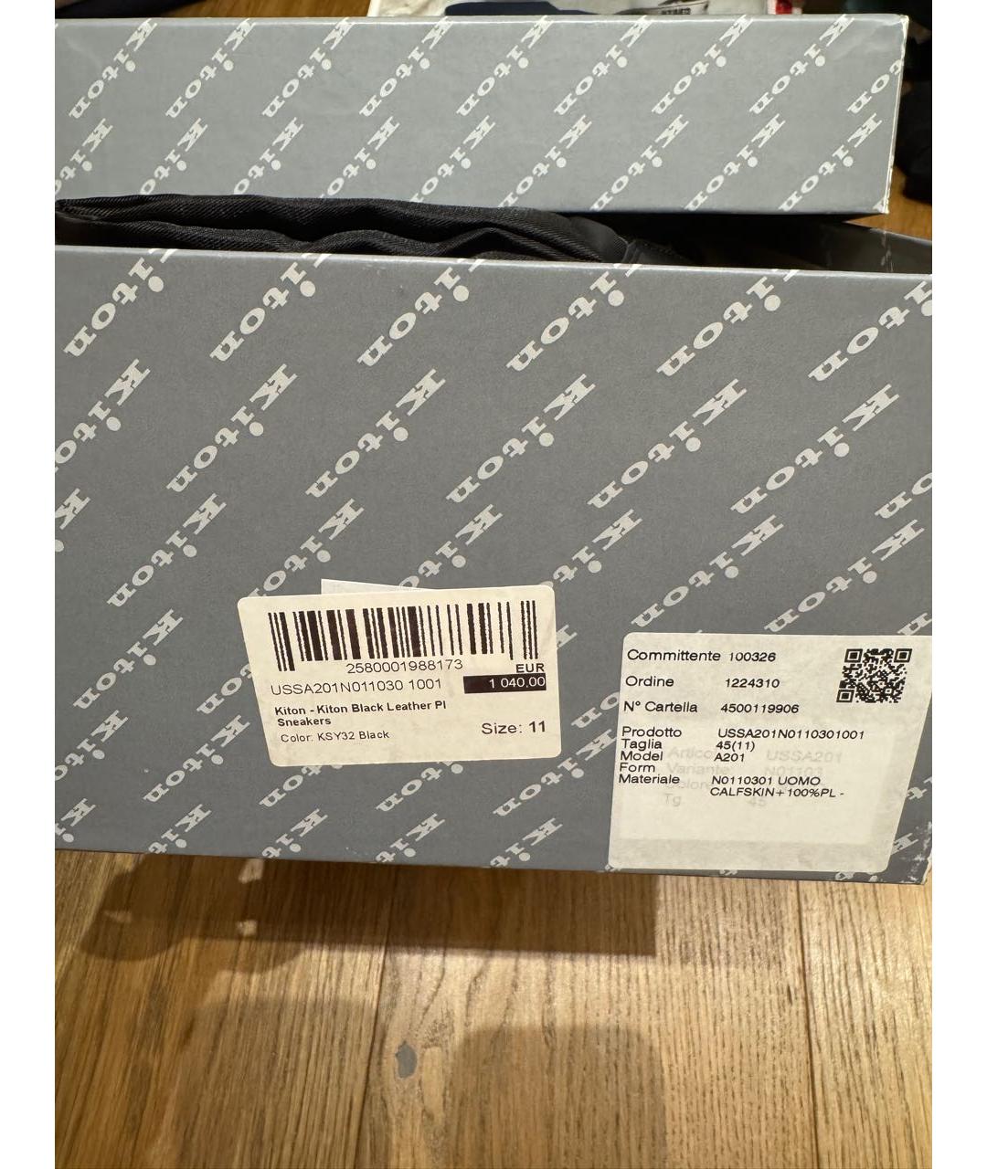 KITON Черные кожаные низкие кроссовки / кеды, фото 4