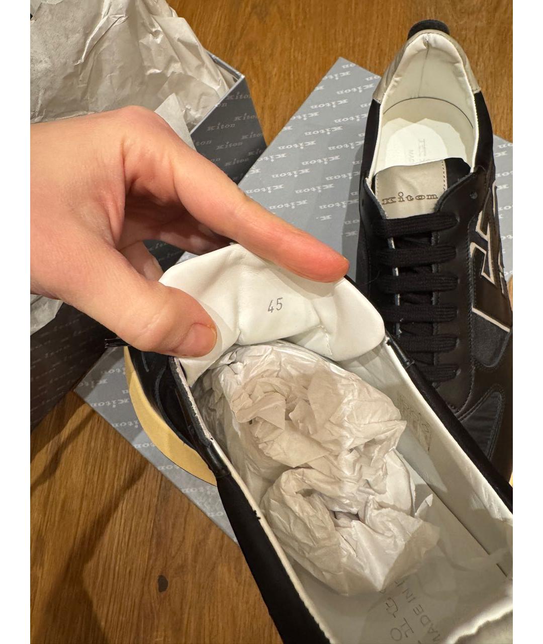 KITON Черные кожаные низкие кроссовки / кеды, фото 3