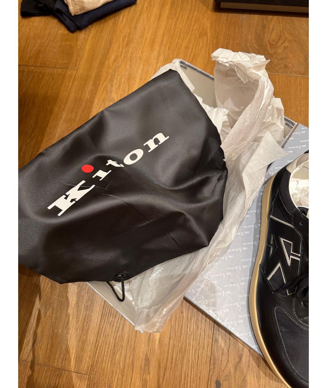 KITON Черные кожаные низкие кроссовки / кеды, фото 5