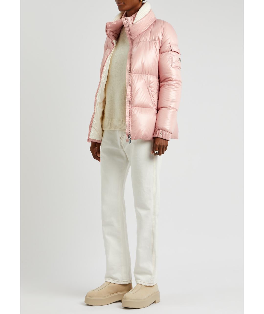 MONCLER Розовый полиэстеровый пуховик, фото 2