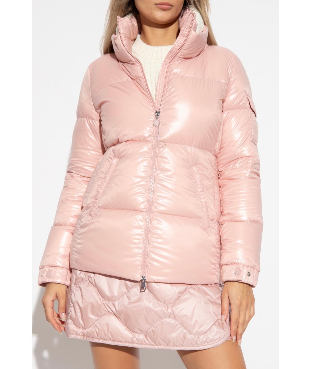 MONCLER Розовый полиэстеровый пуховик, фото 6