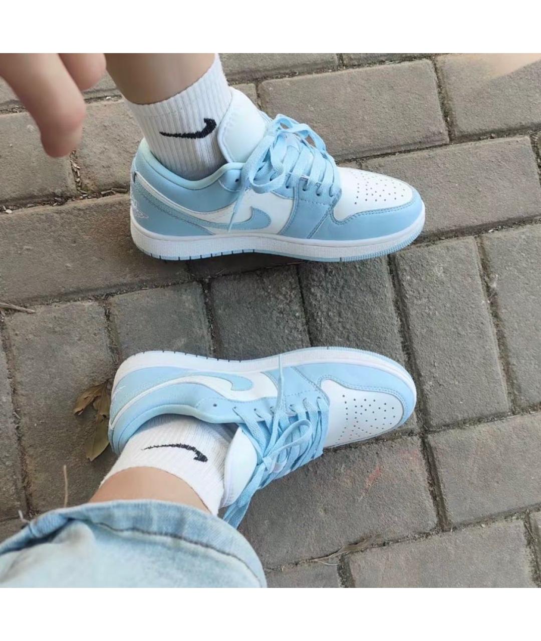 JORDAN Голубые кожаные кроссовки, фото 4