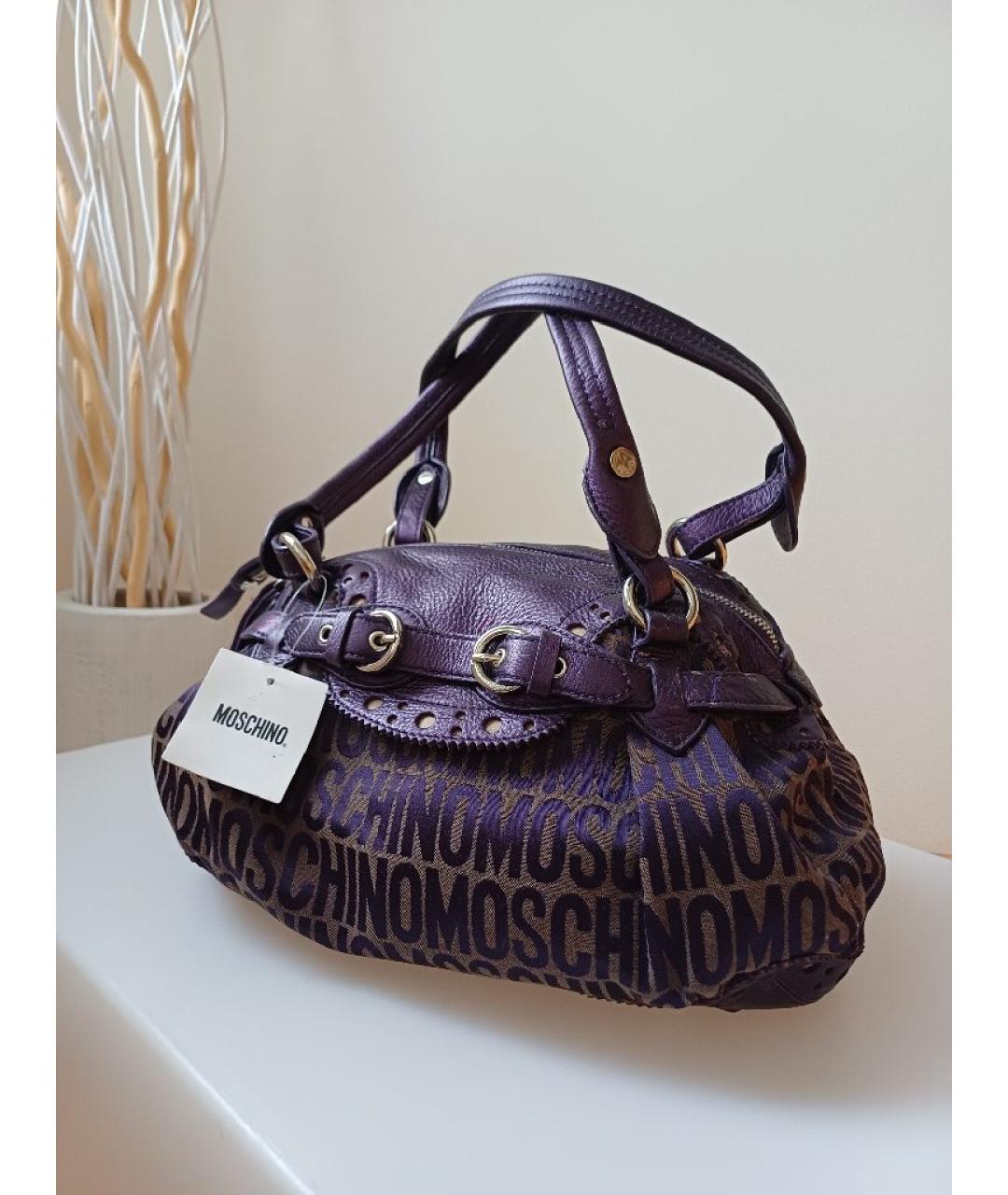 MOSCHINO Фиолетовая кожаная сумка с короткими ручками, фото 6