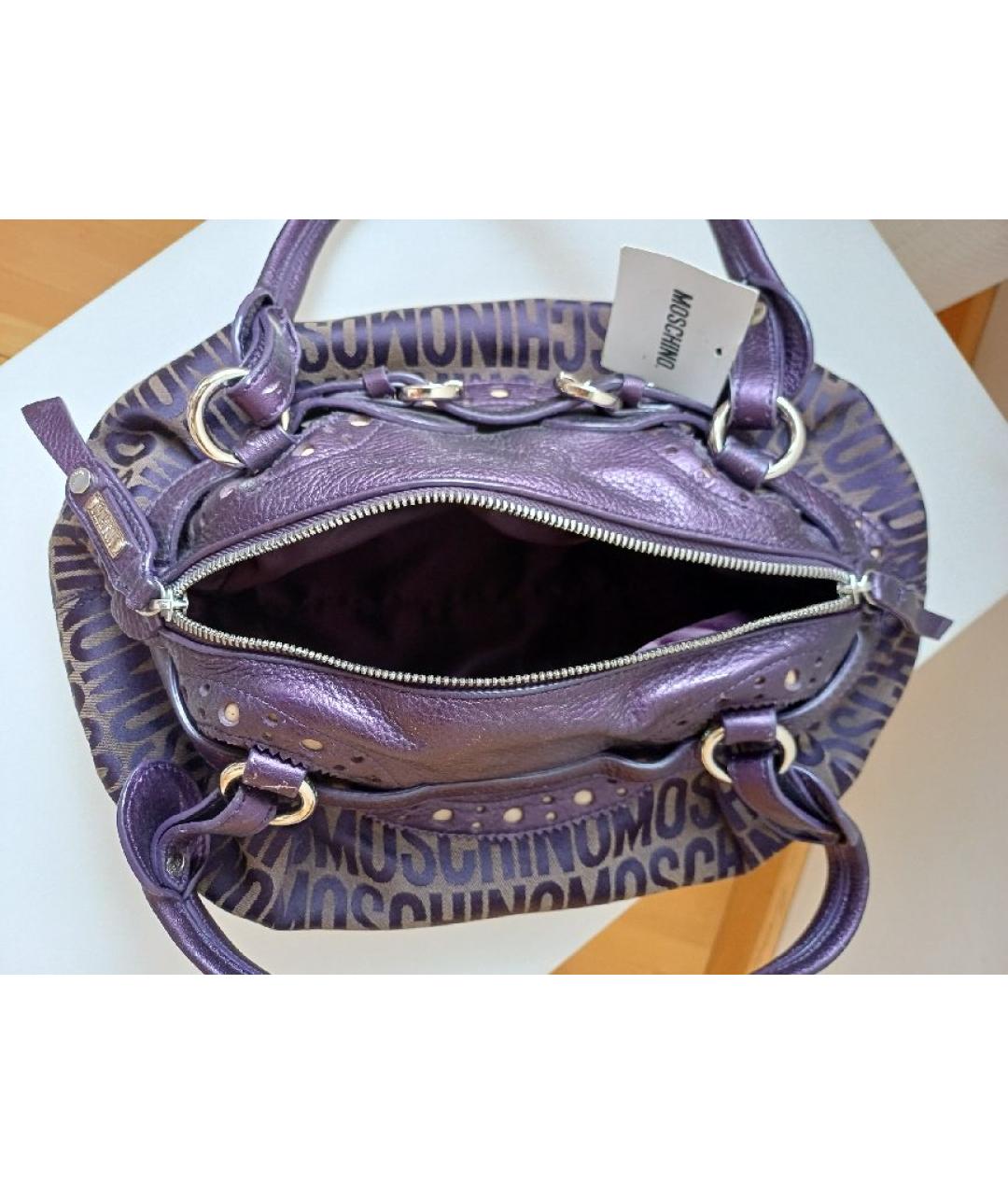 MOSCHINO Фиолетовая кожаная сумка с короткими ручками, фото 7