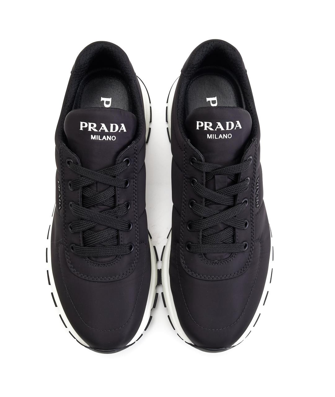 PRADA Черные текстильные низкие кроссовки / кеды, фото 4