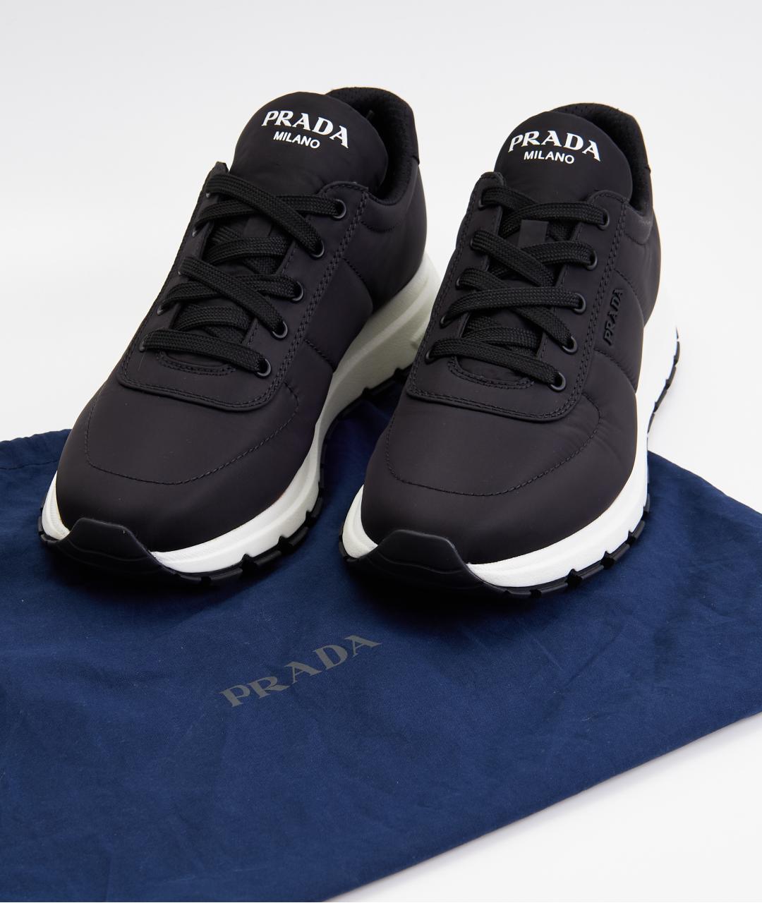PRADA Черные текстильные низкие кроссовки / кеды, фото 9