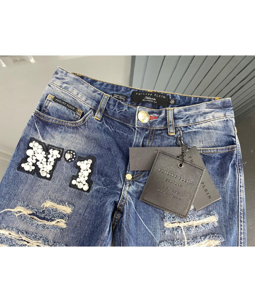 PHILIPP PLEIN Синие хлопковые джинсы слим, фото 3