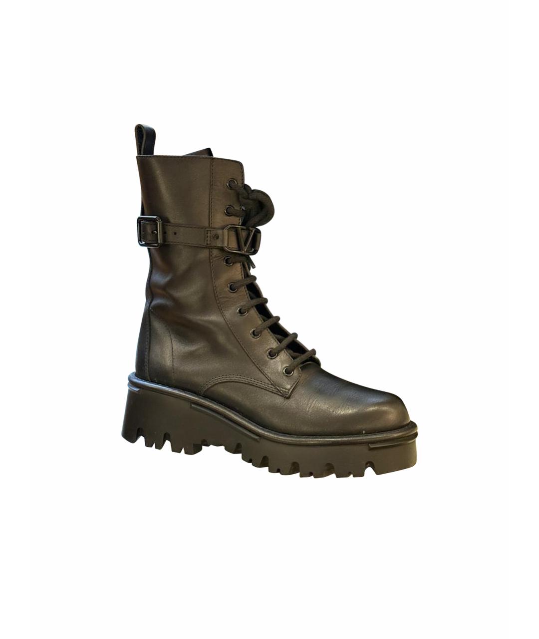 VALENTINO Черные кожаные ботинки, фото 1