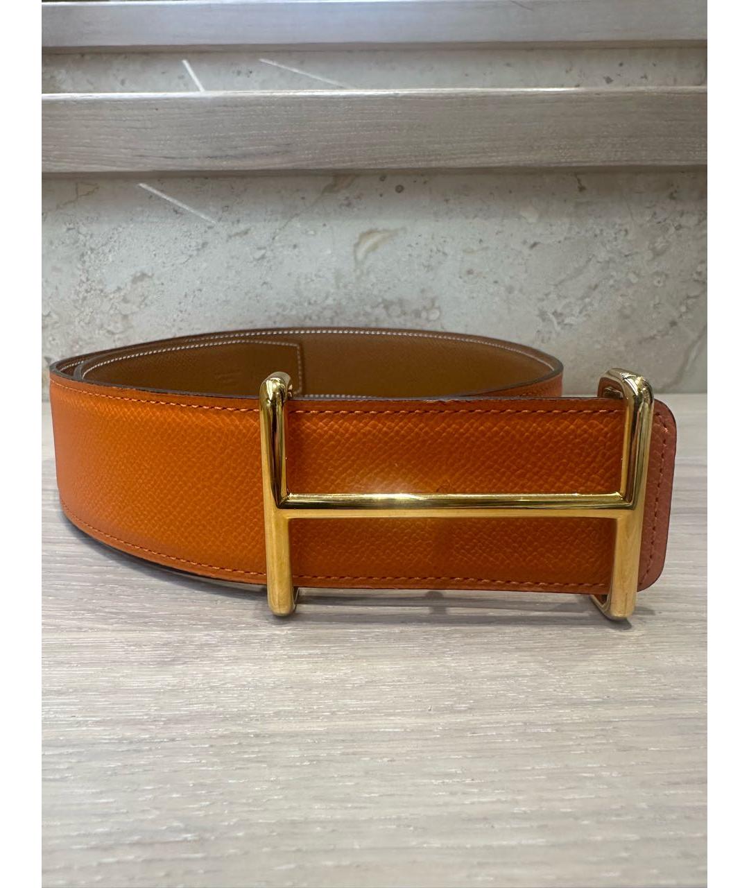 HERMES Оранжевый кожаный ремень, фото 4