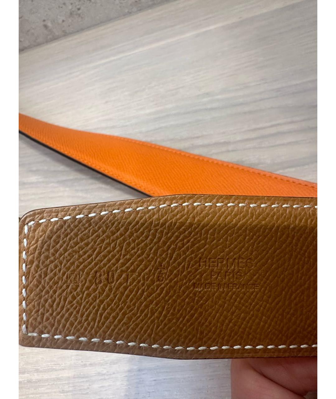 HERMES Оранжевый кожаный ремень, фото 3