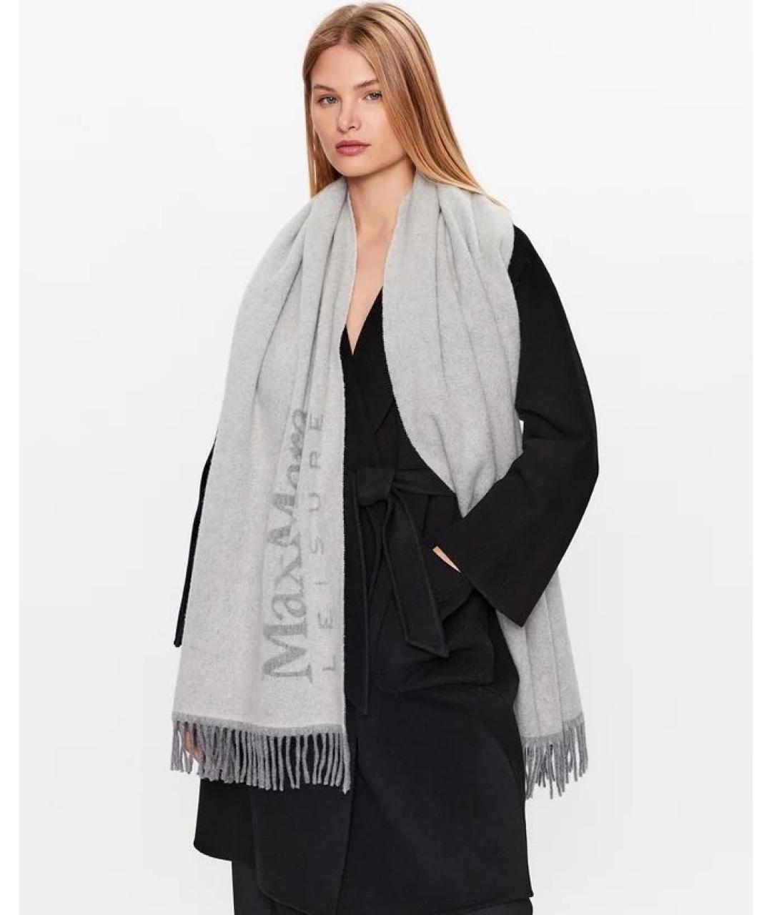 MAX MARA Серый шерстяной шарф, фото 6