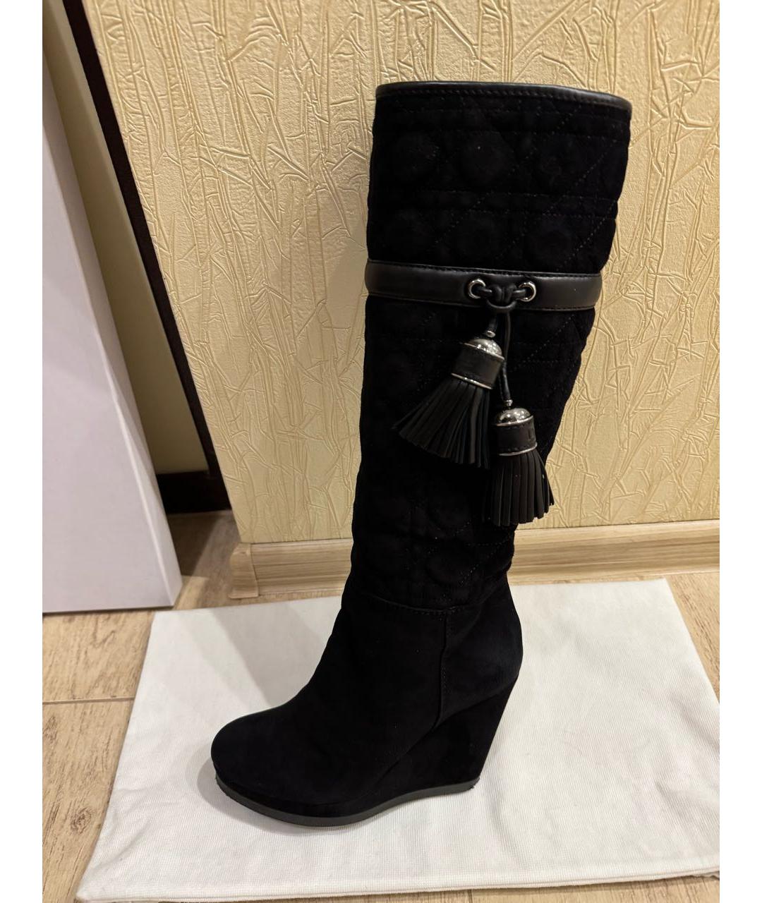 CHRISTIAN DIOR Черные замшевые сапоги, фото 5