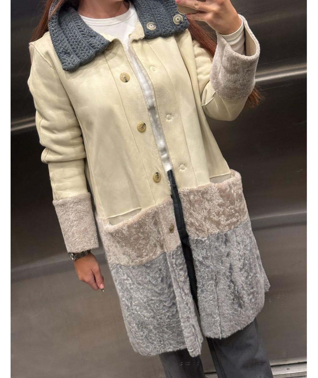 LORENA ANTONIAZZI Бежевая кожаная дубленка, фото 5