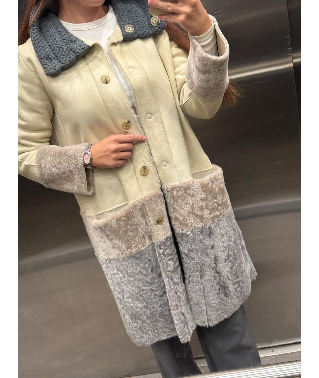 LORENA ANTONIAZZI Бежевая кожаная дубленка, фото 7