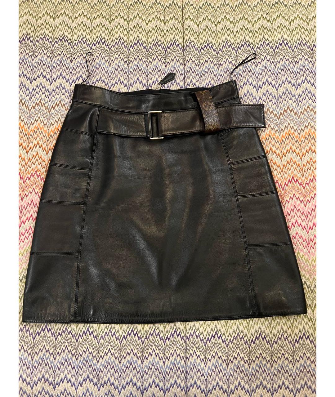 LOUIS VUITTON Черная кожаная юбка мини, фото 7