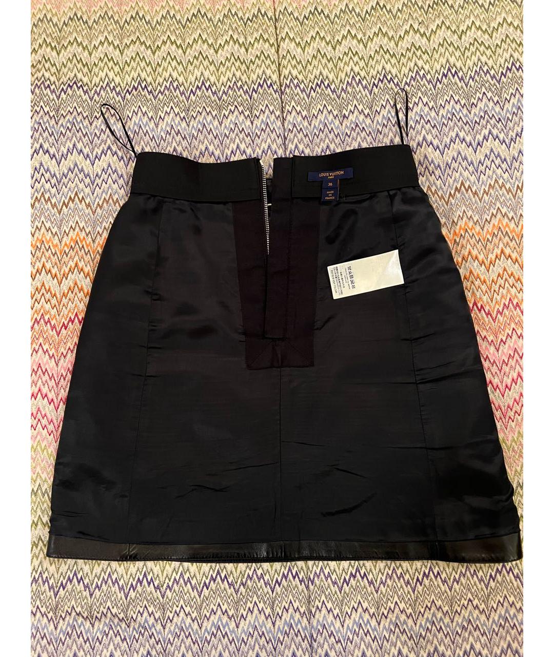 LOUIS VUITTON Черная кожаная юбка мини, фото 4