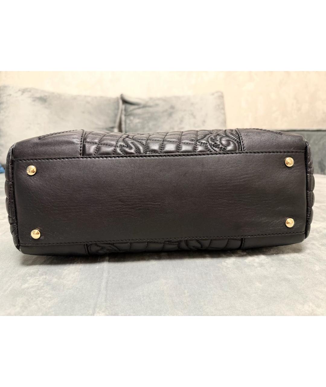 VERSACE Черная кожаная сумка с короткими ручками, фото 4