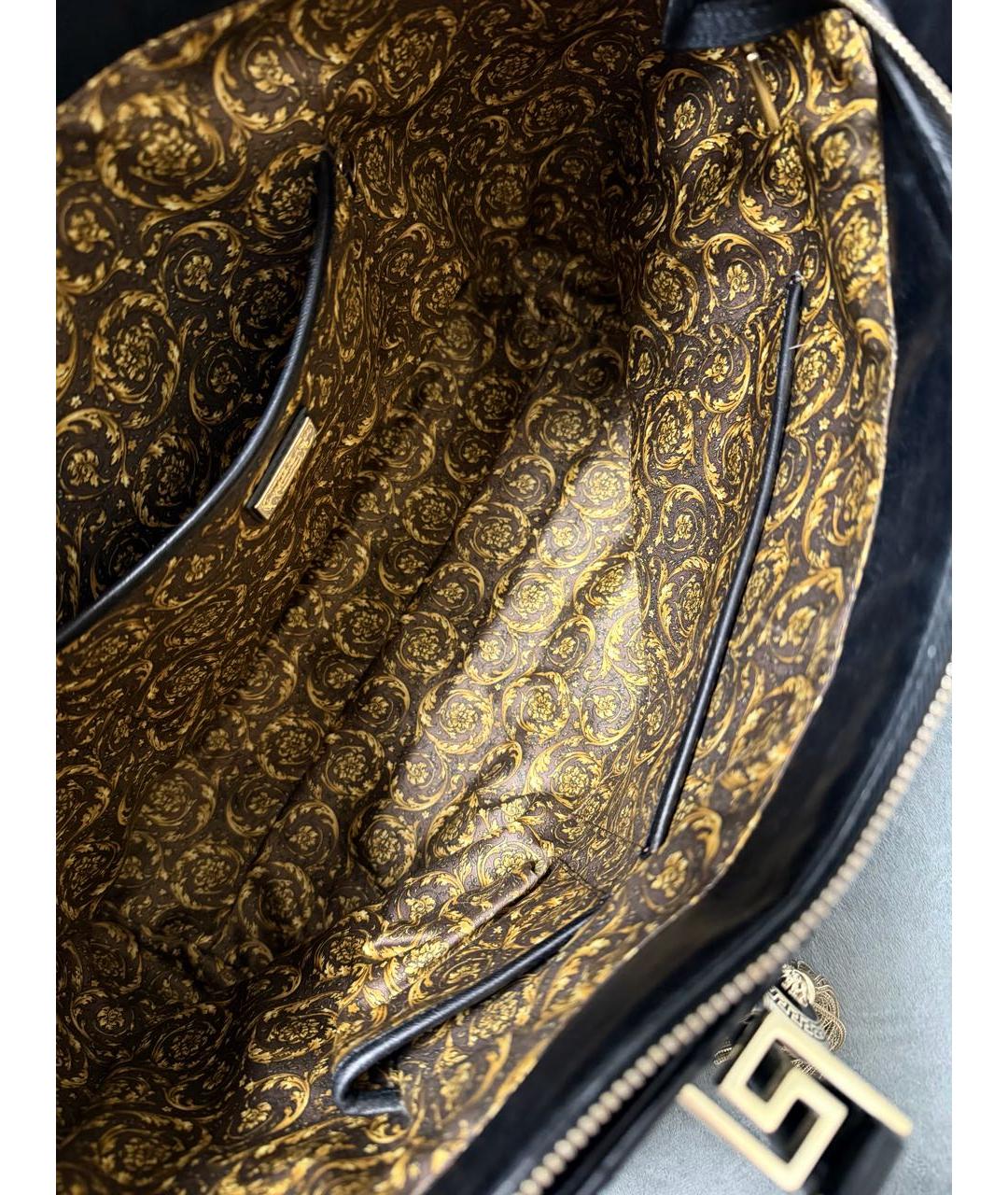 VERSACE Черная кожаная сумка с короткими ручками, фото 7